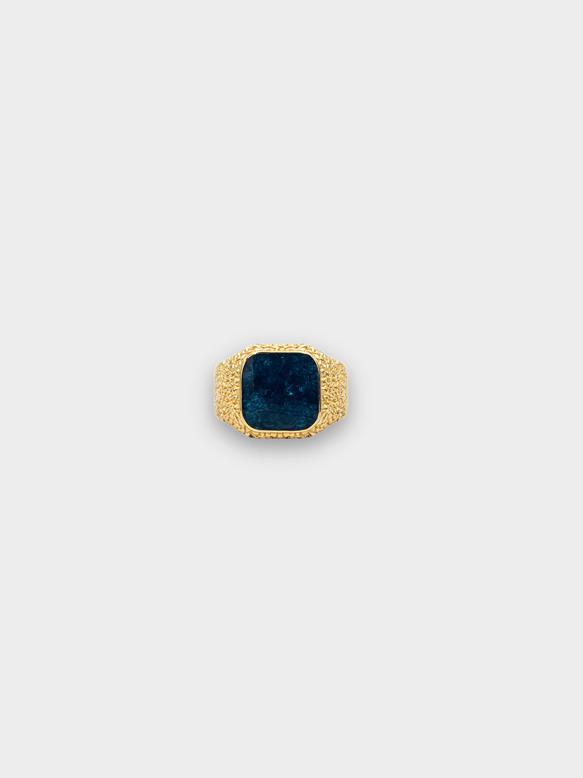 IX Crunchy Cushion Blue Enamel Signet Ring