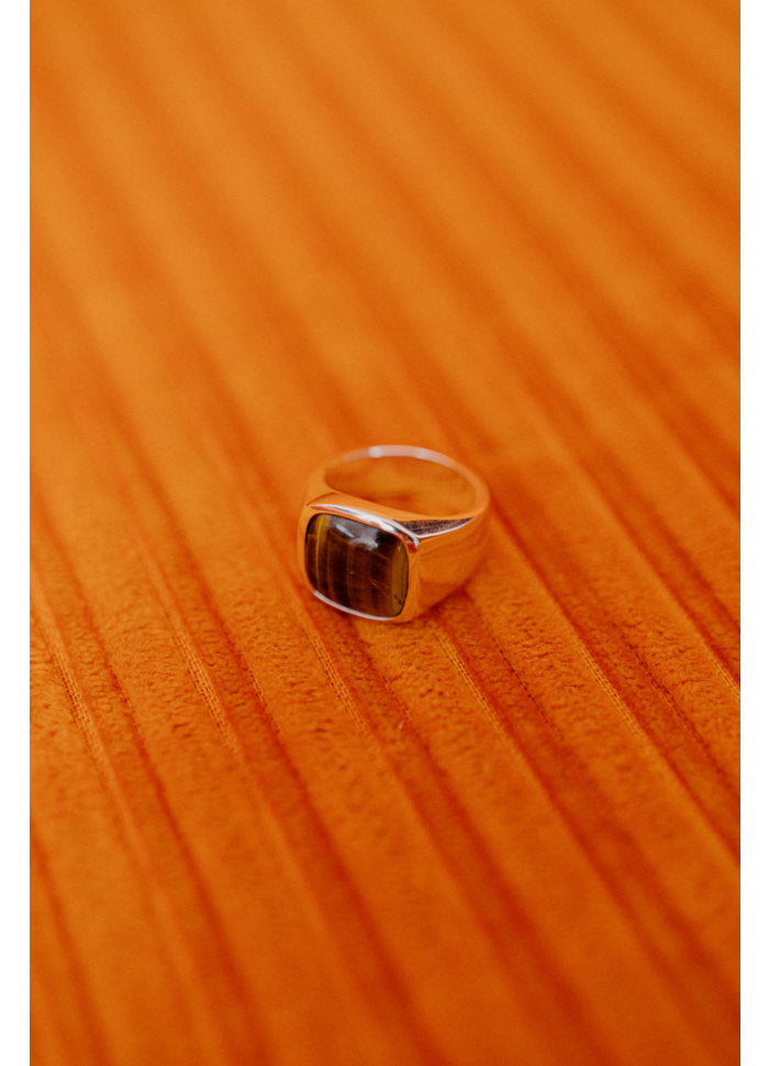 IX STUDIOS - CUSHION SIGNET RING TIGER EYE SØLV
