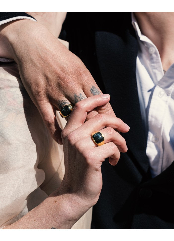 IX STUDIOS - CUSHION SIGNET RING - HAWKS EYE