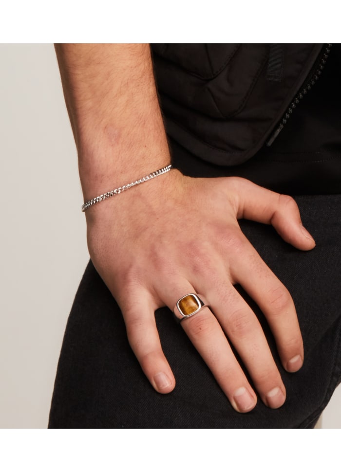 IX STUDIOS - CUSHION SIGNET RING TIGER EYE SØLV