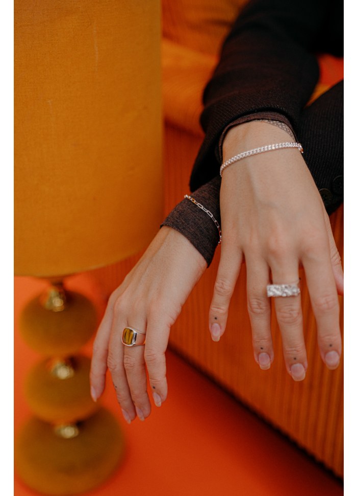 IX STUDIOS - CUSHION SIGNET RING TIGER EYE SØLV