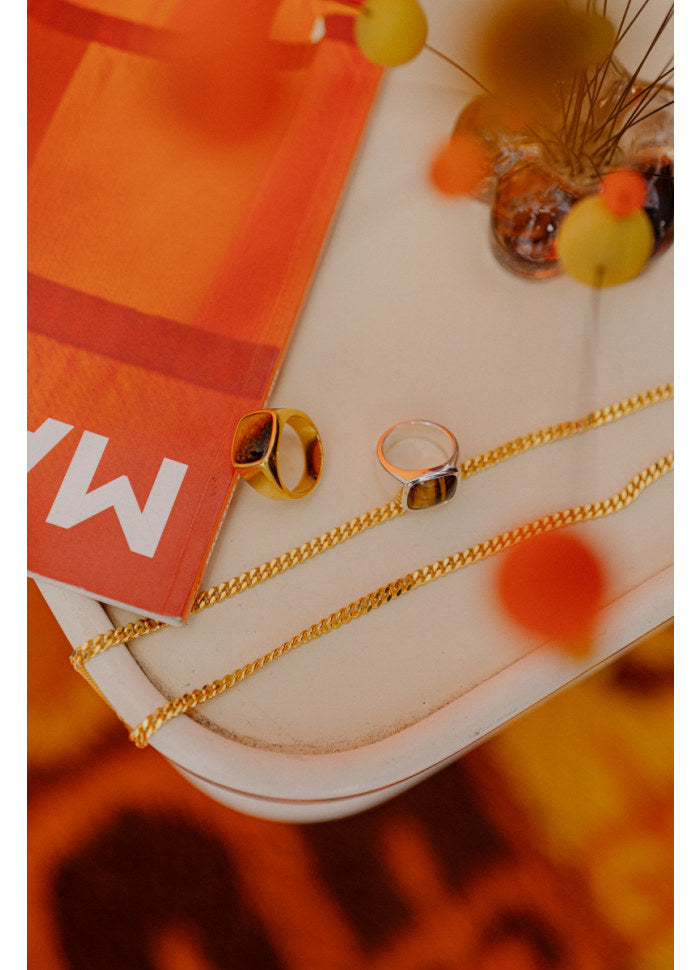 IX STUDIOS - CUSHION SIGNET RING TIGER EYE