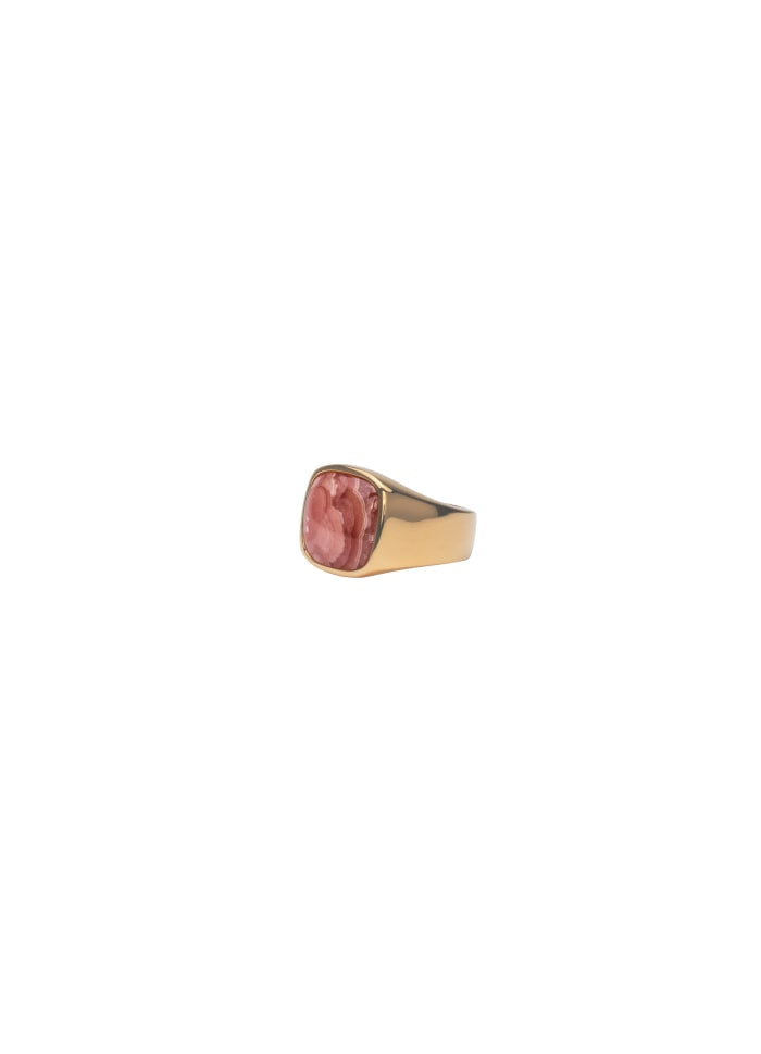 IX CUSHION SIGNET RING RHODOCROSITE